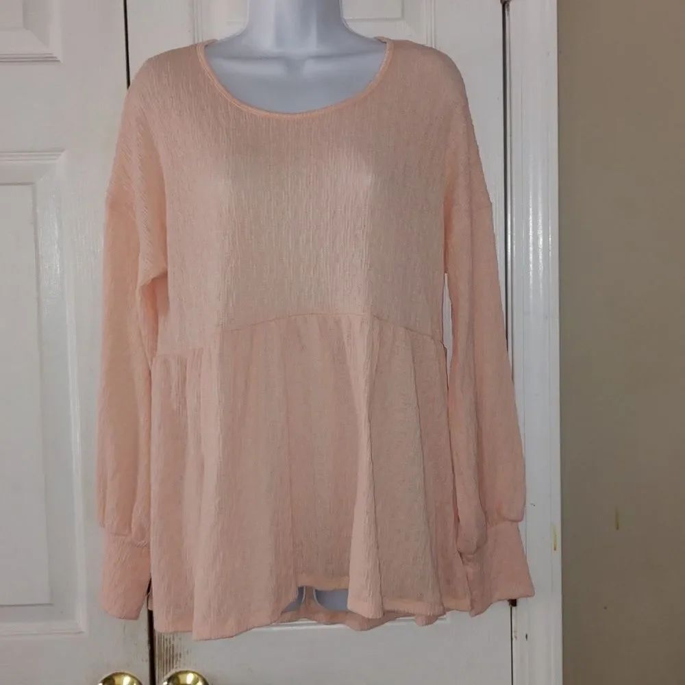 White Birch long sleeve peach hi low tunic Sz M